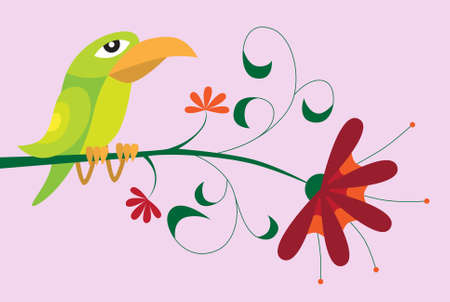 bird sitting on the tropic flowerのイラスト素材