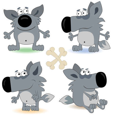funny wolf cub setのイラスト素材