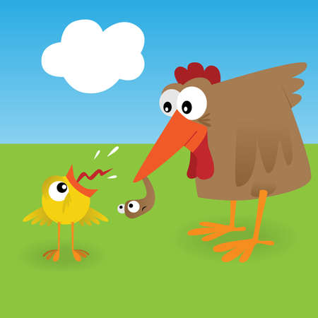 Chicken and wormのイラスト素材