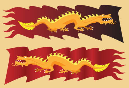 Golden dragon on red bannerのイラスト素材