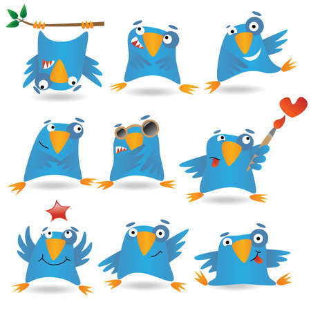 Collection of funny blue birds, illustrationのイラスト素材