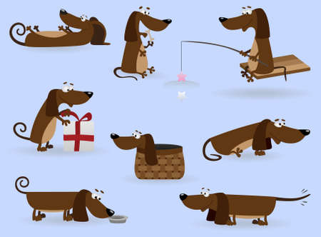 Funny dachshund set (Illustration for web design)のイラスト素材