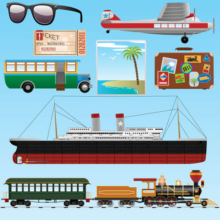 Travel icons set. Old styleのイラスト素材
