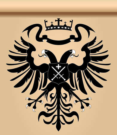 Double-headed heraldic eagle with crown and shieldのイラスト素材