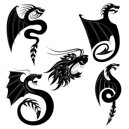 Black dragon tattoo setのイラスト素材
