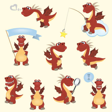Red cartoon dragon setのイラスト素材