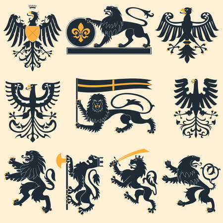 Heraldic lions and eagles setのイラスト素材
