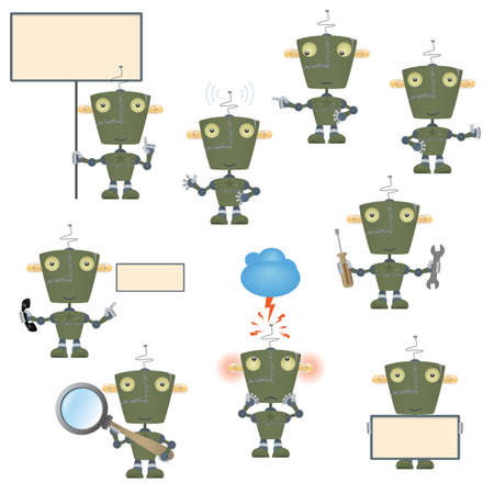 Funny cartoon military robot setのイラスト素材