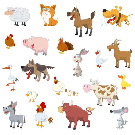 Farm animals set on white backgroundのイラスト素材