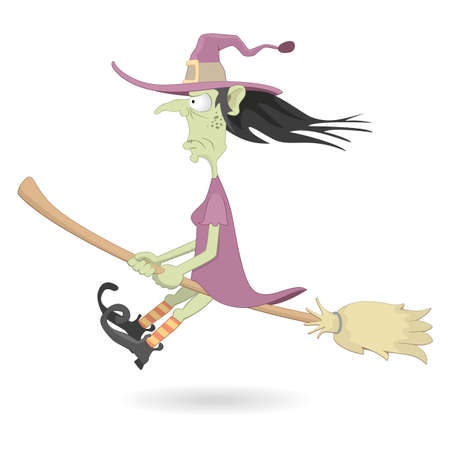 Illustration of halloween witch flying on the broomのイラスト素材