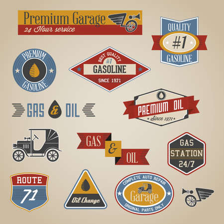 Vintage retro gasoline signs and labels collectionのイラスト素材
