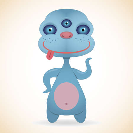 Cartoon funny three-eyed blue monsterのイラスト素材