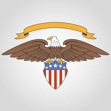 American eagle holding national flag shield and ribbonのイラスト素材
