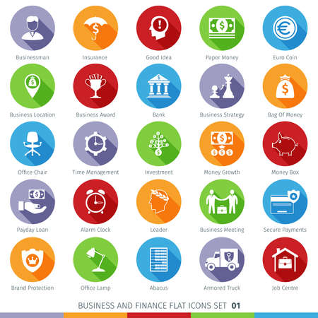 Business and Finance Long Shadow Flat Icons Set 01のイラスト素材