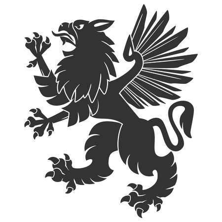 Black Standing Griffin For Heraldry Or Tattoo Design Isolated On White Backgroundのイラスト素材