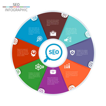 Circle Simple Infographic Template With SEO Iconsのイラスト素材
