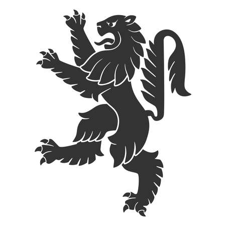 Black Attacking Lion For Heraldry Or Tattoo Design Isolated On White Background