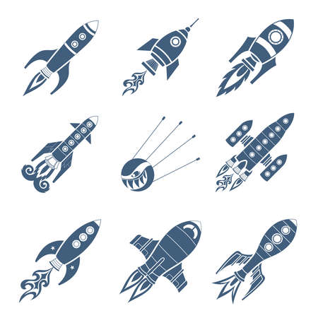 Rockets Black Icon Set On White Backgroundのイラスト素材