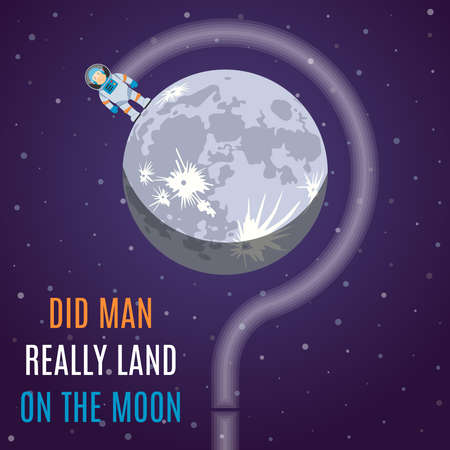 Did Man Really Land On The Moon Flat Design Illustration Concept.