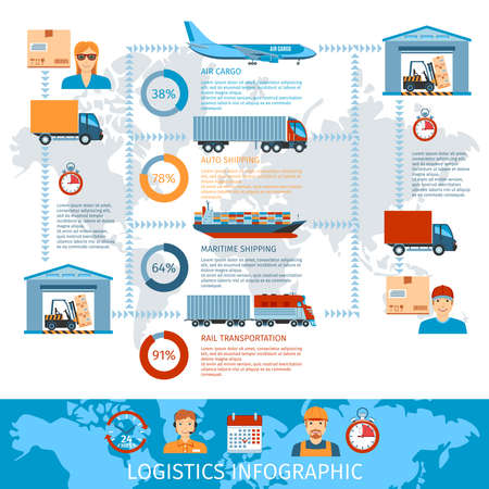 Logistic And Transportation Infographics With Transport System Delivery Processのイラスト素材