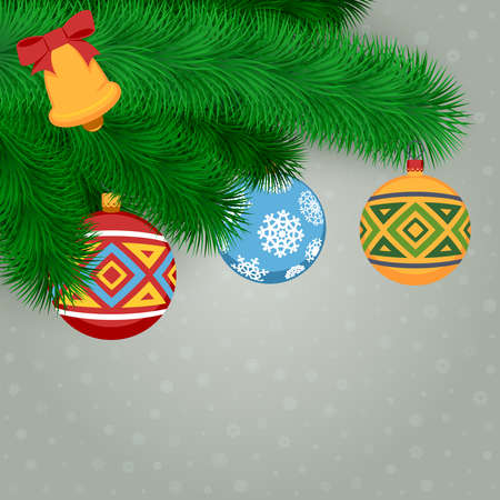 Christmas Background With Fir Branches And Balls. Vector Illustration.のイラスト素材