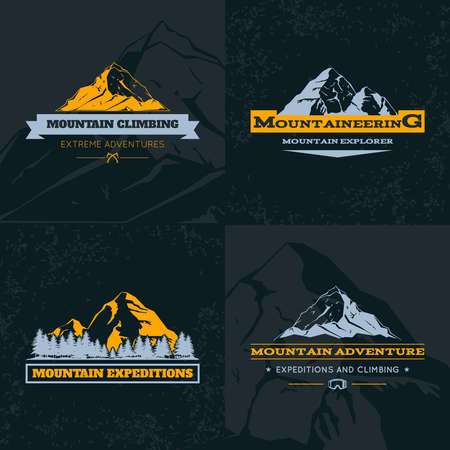 Mountain Emblem Template Set. Symbol of Outdoor Activity. illustration.のイラスト素材