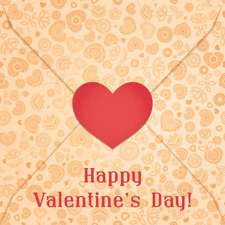Happy Valentine's Day Envelope Sealed Red Paper Heart. Vector Illustrationのイラスト素材