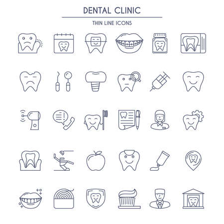 Dental Clinic thin line Icons Set. Perfectly to your website, logos, advertisement, promotion material, sticker etc.のイラスト素材