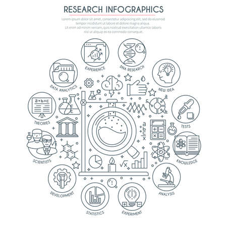 Research and Analysis Infographics in Thin Line Style. Perfectly to your website, advertisement, promotion material, sticker etc.のイラスト素材