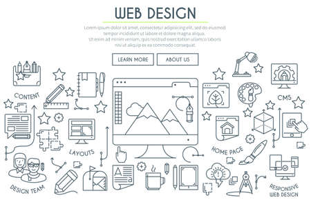 Web Design Illustration with Thin Line Icons. Web Design Concept in Flat Line Style. Vector illustrationのイラスト素材