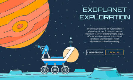 Flat vector web pattern on the theme of exoplanet exploration. Modern flat illustration with textのイラスト素材
