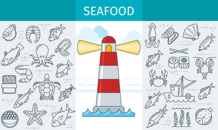 Seafood store bannerのイラスト素材