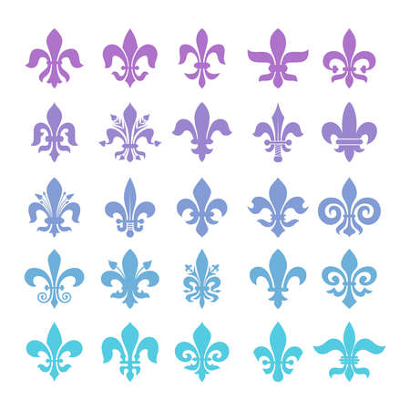 Fleur de lis symbols set on plain background.のイラスト素材