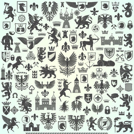 Big heraldry collection on plain background.のイラスト素材