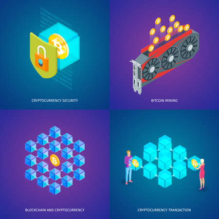 Blockchain and cryptocurrency concepts setのイラスト素材