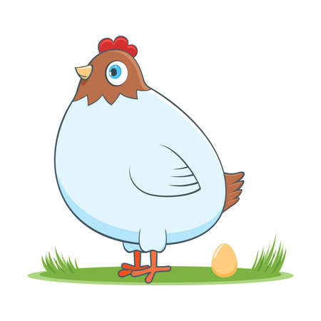 A happy cartoon hen with egg. Comic farm animal character. Vector Illustrationのイラスト素材