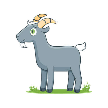 A happy cartoon goat. Comic farm animal character. Vector Illustrationのイラスト素材