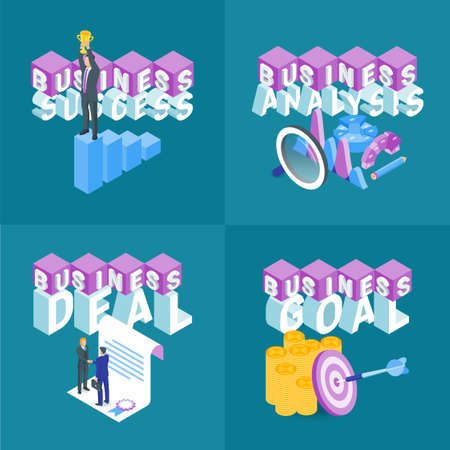 Business concepts set. Isometric banners. Highly detailed vector illustrationのイラスト素材