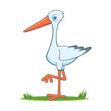 A happy cartoon stork. Comic farm animal character. Vector Illustrationのイラスト素材