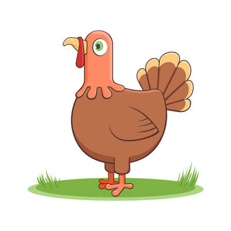 A happy cartoon turkey. Comic farm animal character. Vector Illustrationのイラスト素材
