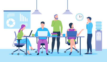 Office work team. Teamwork and communication between co-workers, friendly environment for...