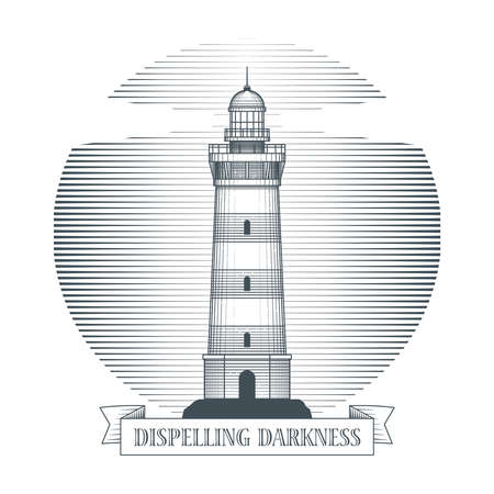 Vintage hand drawn lighthouse emblemのイラスト素材
