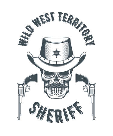 sheriff skull  vintage illustrationのイラスト素材