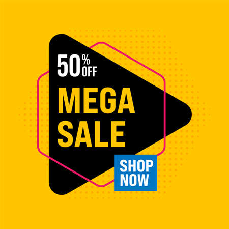 Mega sale banner modern template design on yellow background. Discount abstract promotion layout poster. Vector illustrationのイラスト素材