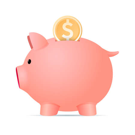 Piggy bank isolated on white background. Web vector illustration in 3D styleのイラスト素材