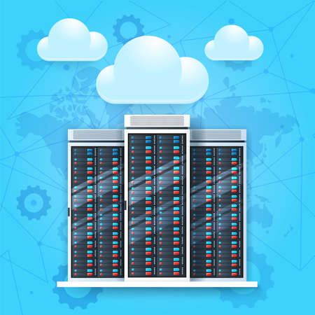 Data center icon. Cloud technology concept. Web vector illustration in 3D styleのイラスト素材