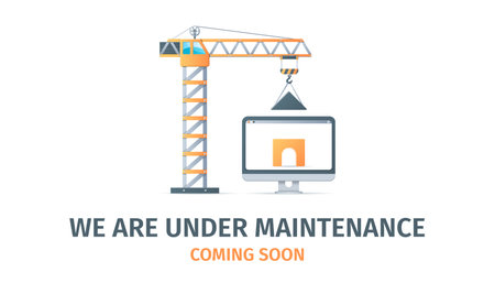 We are under maintenance page. Coming soon. Big crane builds a house. Web vector illustrations in 3D styleのイラスト素材