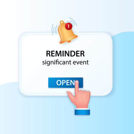 Reminder banner. Notifications window with floating objects. Planning significant events and timetables. Web vector illustration in 3D styleのイラスト素材