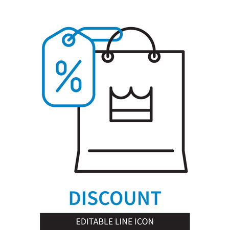 Editable line Discount outline icon. Shopping bag with sale price tag. Editable stroke icon isolated on white backgroundのイラスト素材