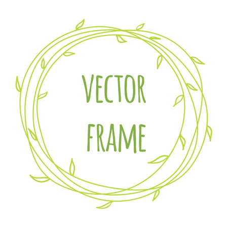 Hand drawn round frames. Herbal frames-wreaths. Floral wreath with copy space for text. Wedding or invitation card design element.のイラスト素材